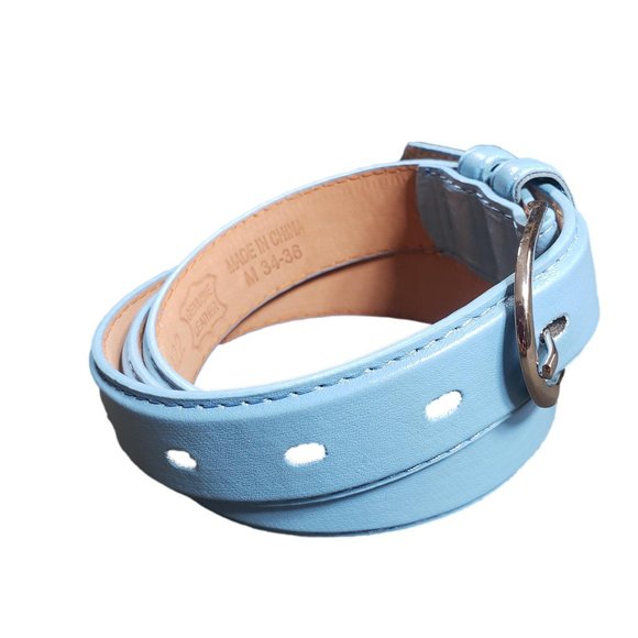 Women's Leather Casual Dress Plain Solid Sky Blue / Florida Blue Medium Belt - Picture 4 of 4
